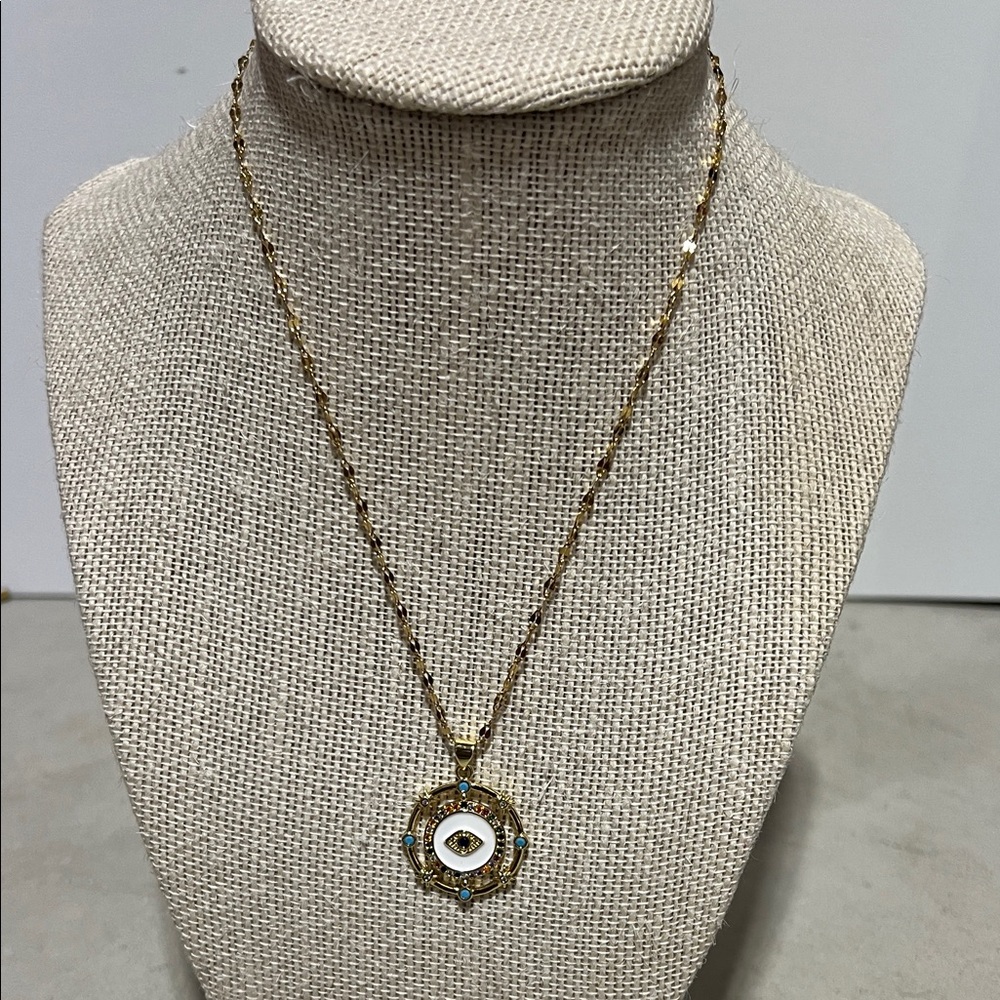 Gold and White Pendant Necklace